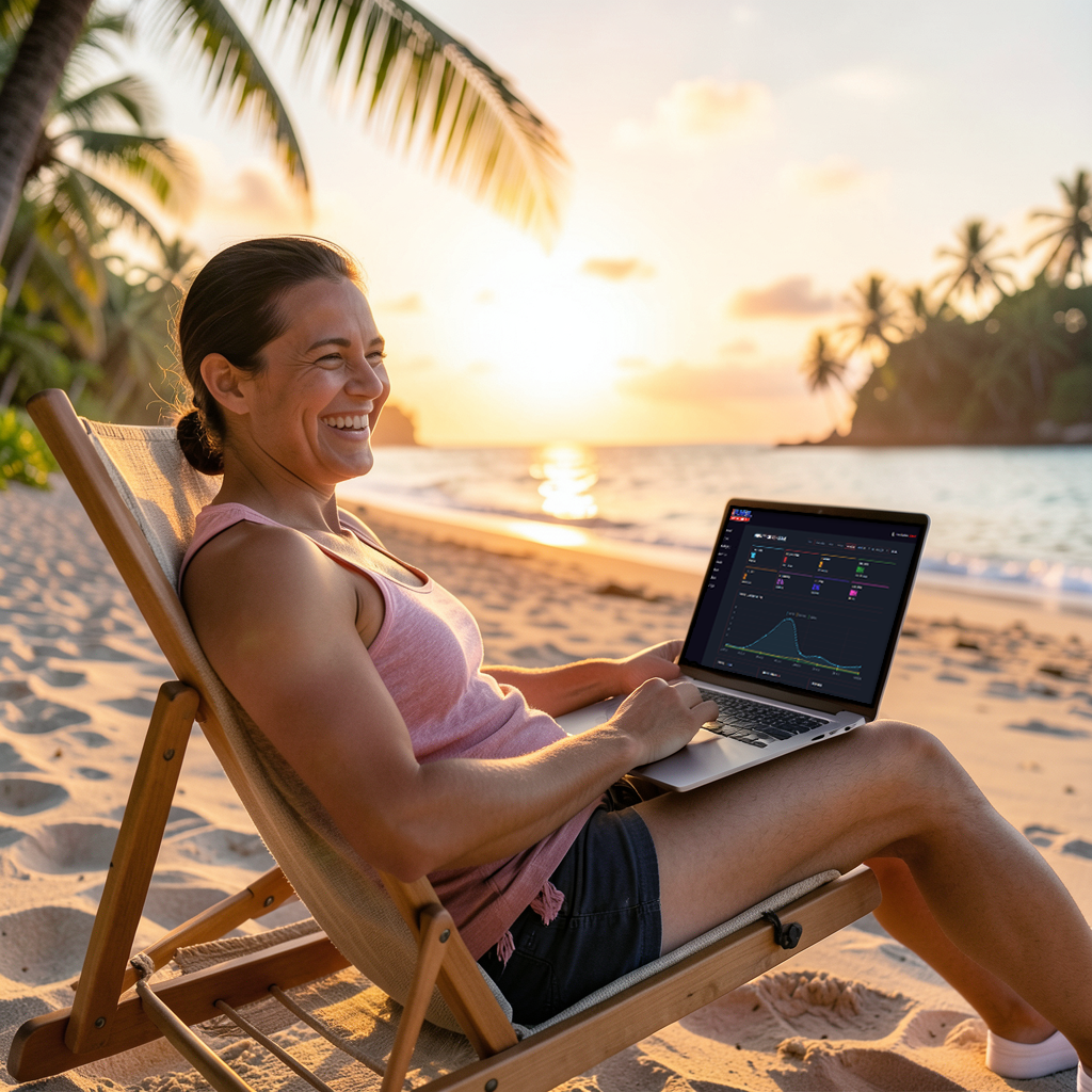 Person relaxing on the beach while sales come in